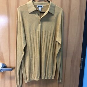 Visitor brand Men's Gold long sleeve silk Polo Shirt